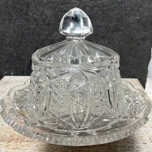 McKee Glass EAPG Pres Cut QUINTEC Pattern Butter Dish w/ Cover